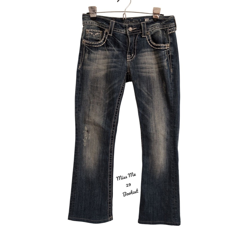 Miss Me Boot Cut Jeans (JE5316BL) - Size 29 Distressed Areas Bling Back Pockets